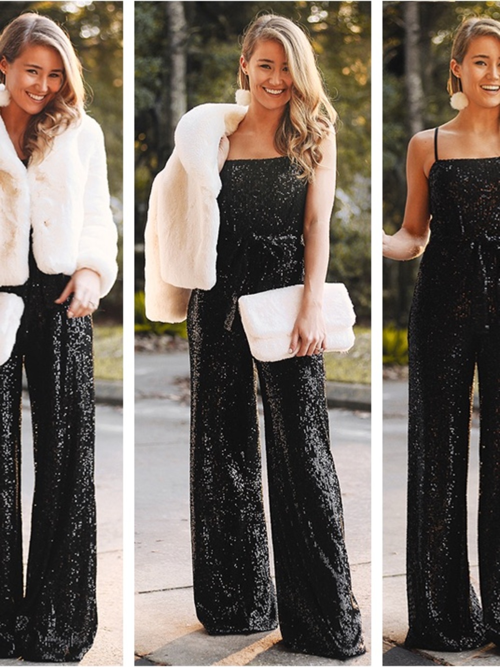 Reformation Prince Black Sequin Wide-Leg Jumpsuit